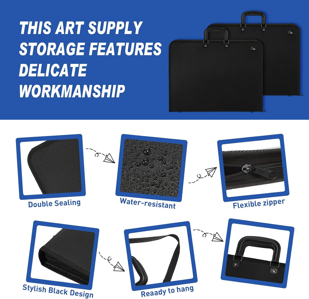 19" x 14" art portfolio tote bag with showing dimensions