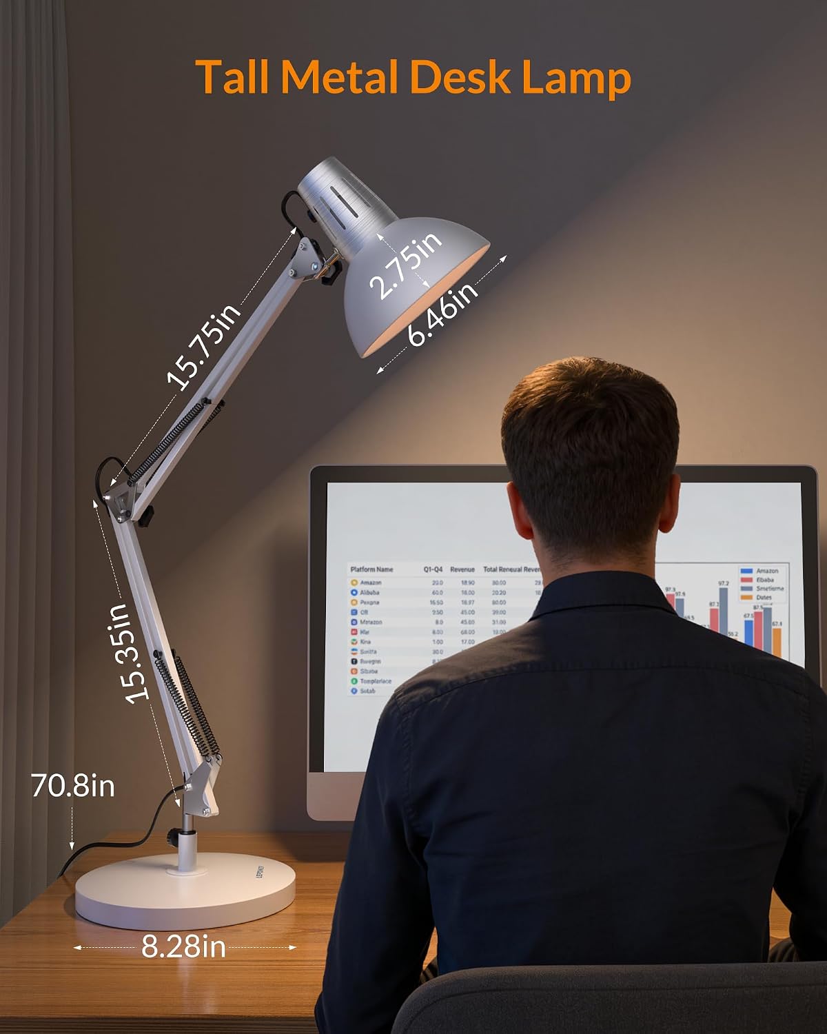 lepower metal adjustable desk lamp with clamp, swing shown in use