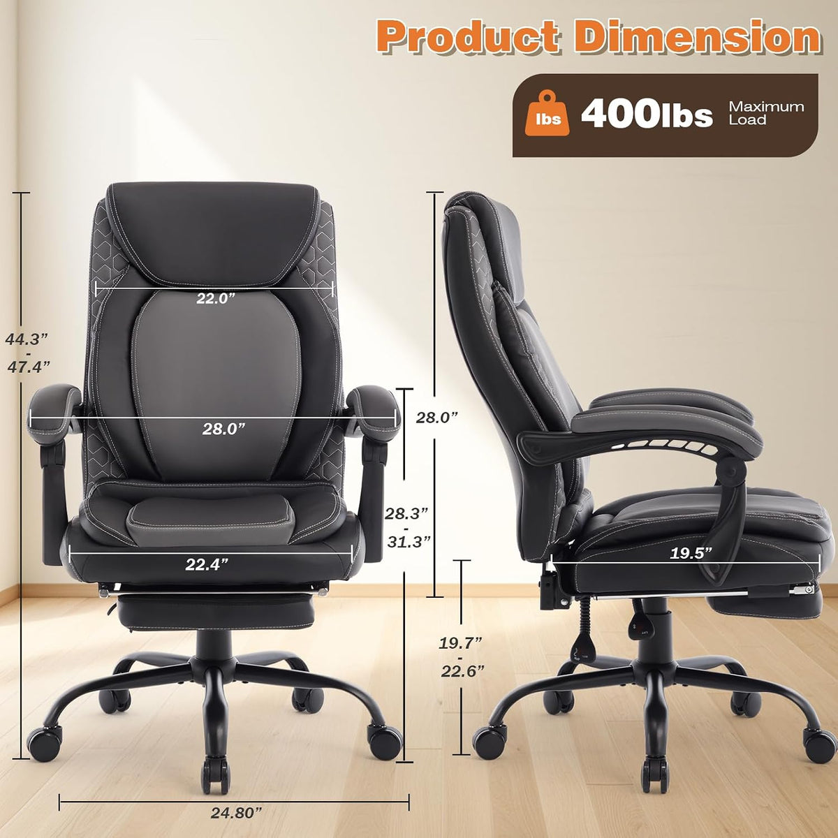 Reclining Ergonomic Office Chair with Footrest