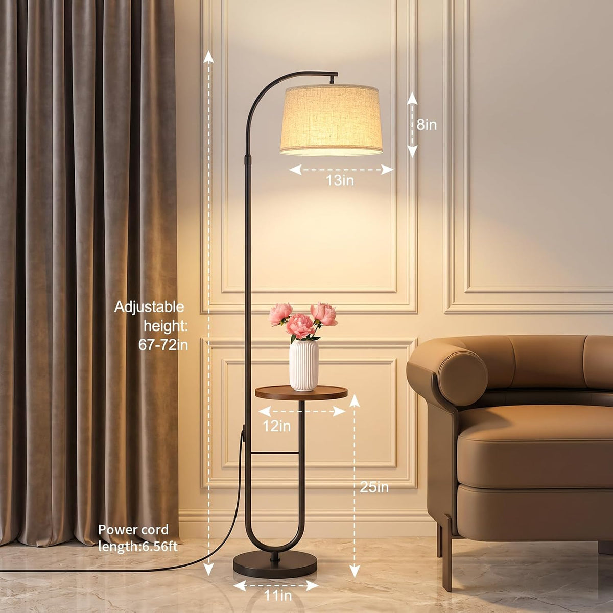 Modern Arc Floor Lamp for Living Room,Adjustable Height,3-Color Bulb