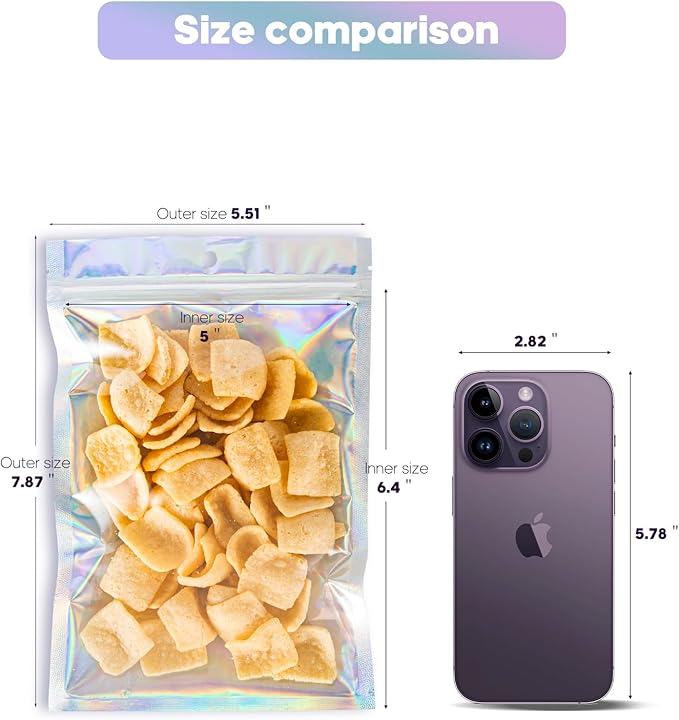 100pcs Holographic Bags, 5.5x7.8 inch Resealable Zipper bags - Image 3