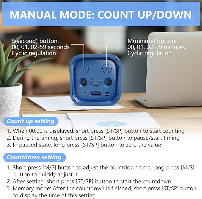 GuDoQi Multi-Function Cube Timer, 5/10/30/60 Min & Custom Count Down, Included - Image 4
