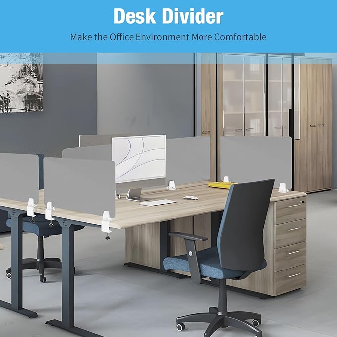 Desk Divider 4 Pcs Desk Privacy Panel 23.6''L x 15.8W'' Office Partitions Grey - Image 4