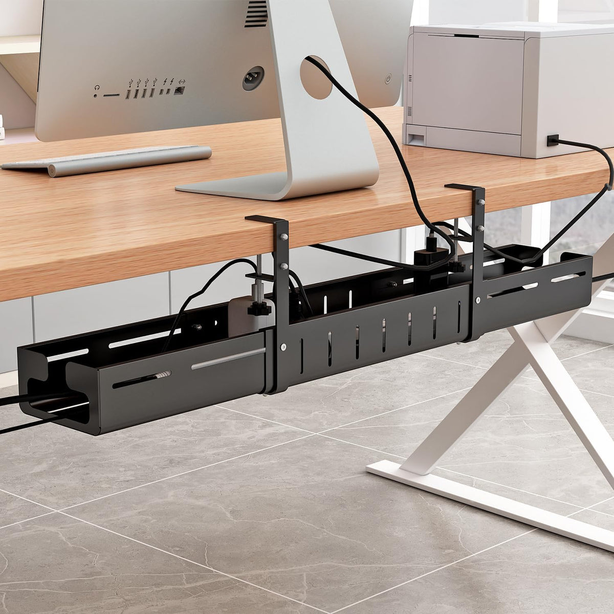Under Desk Cable Management Tray, Expandable Length 25.2"-38.6",No ...