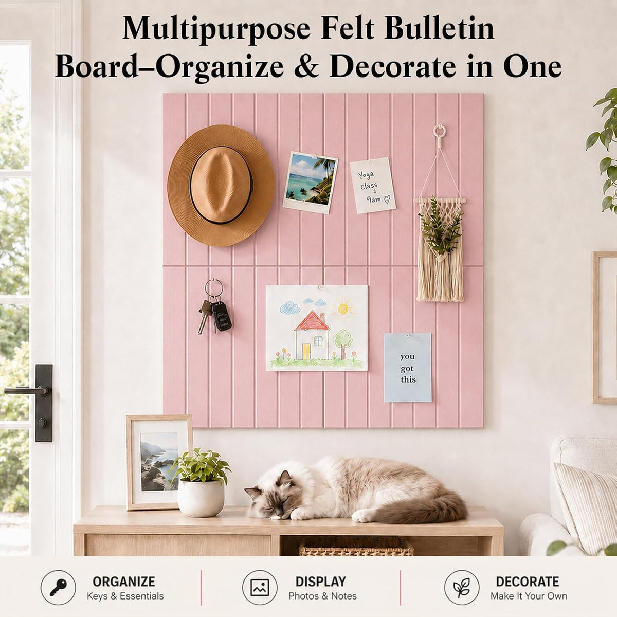 48" x 36" Large Felt Bulletin Board, Bold-Stripe 12-Pack Cork Board...