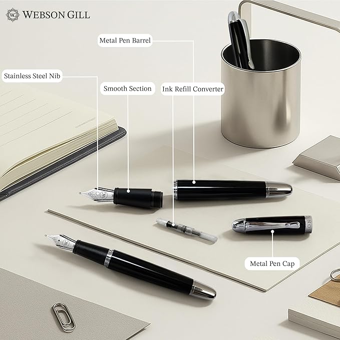 Webson Gill The Boss' Black Luxury Executive Fountain Pen, Polished Lacquer & - Image 8