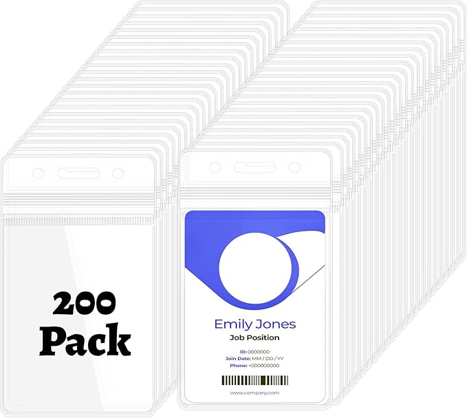 200Pcs Badge Holder Plastic ID Badge Holder Clear Vertical ID Card Holder 2.5" by Telooco