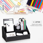 kingfom 5pcs desk organizer and accessories set, pu, front angle view