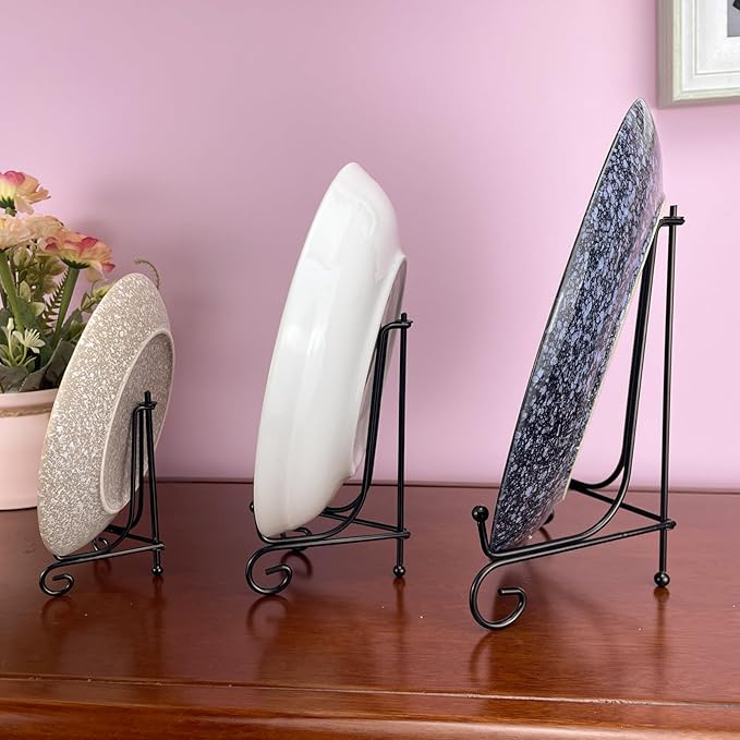 HENABLE 6PCS 3 Size Black Iron Plate Stands - Image 2