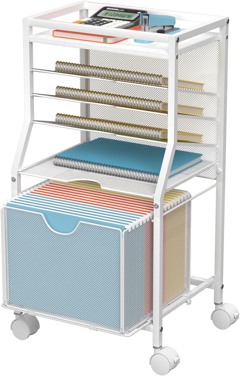 BOHDK Rolling File Cart, 6-Tier Desk File Organizer on Lockable Wheels, White...
