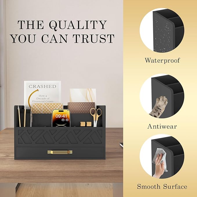 WISUCART Bamboo Mail Organizer Countertop Wood Desk Organizer Drawer Tabletop - Image 3