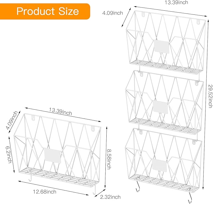 YBING Wall File Organizer White 6 Pack Mesh Hanging File Holder Organizer Metal - Image 7