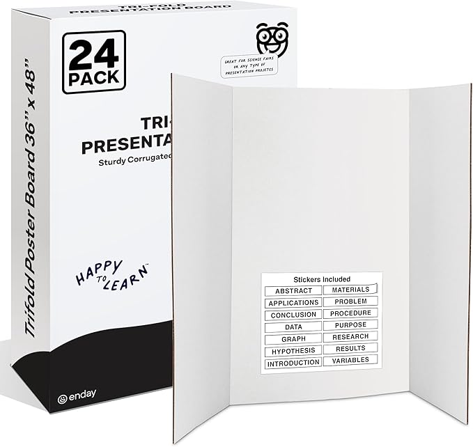 White Trifold Presentation Board 36" x 48" Self-Adhesive Science Subtitles by ENDAY