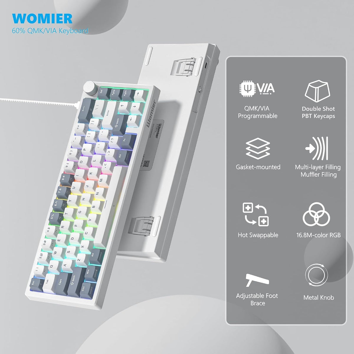 Womier 60% Gaming Keyboard Wired, Creamy Mechanical Keyboard QMK/VIA