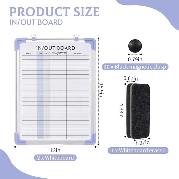 2 PCS in and Out Magnetic Dry Erase Boards 16" x 12", Aluminum Framed Lined - Image 2