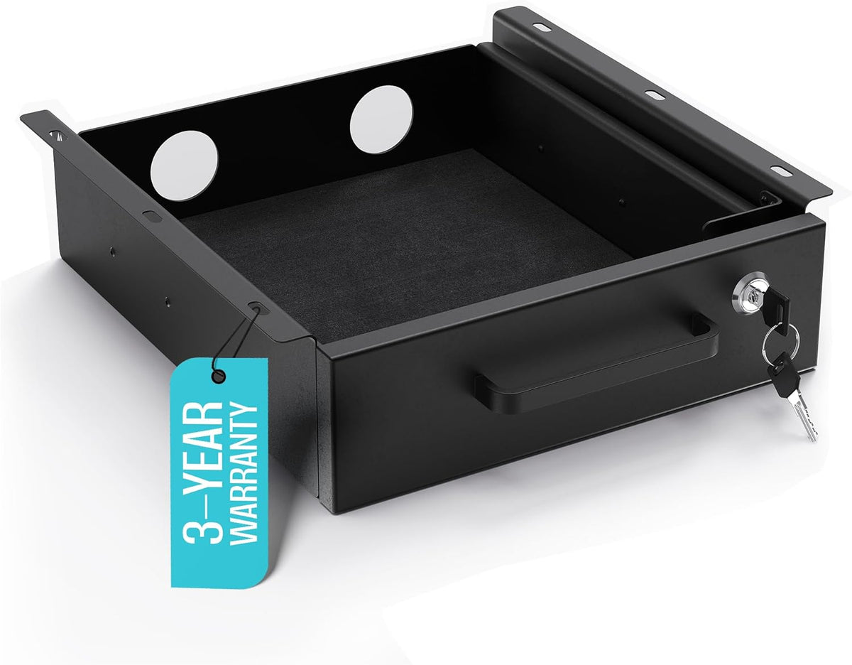 Under Desk Drawer Slide-Out – Lockable Metal Storage Drawer with Cable Manage...