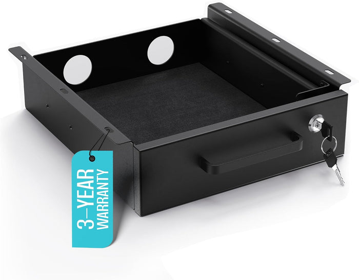 Under Desk Drawer Slide-Out – Lockable Metal Storage Drawer with Cable Management for Office & Home (Single, Non-Bracketed)