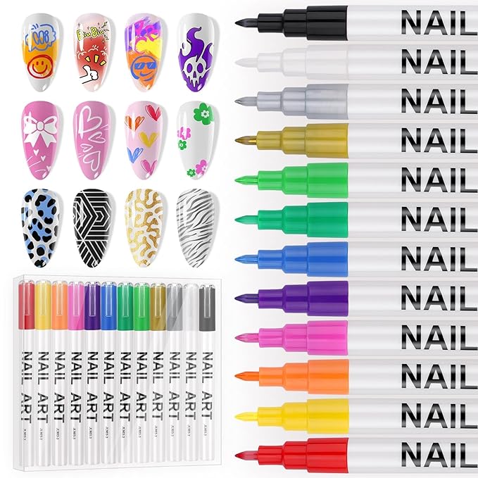 EBANKU 12 Colors Nail Art Pens Set, 3D Nail Polish Pens Acrylic Paint Pens Nail by EBANKU