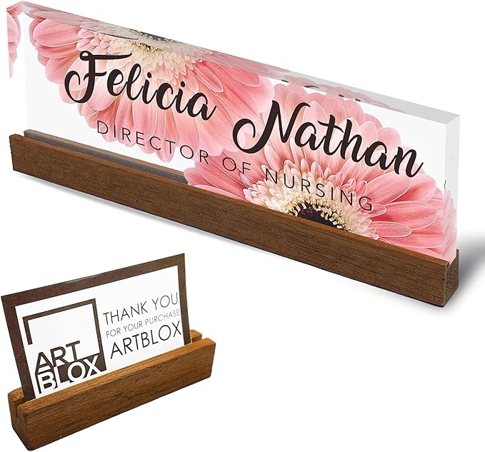 Artblox Personalized Office Desk Name Plate and Business Card Holder | Clear by Artblox