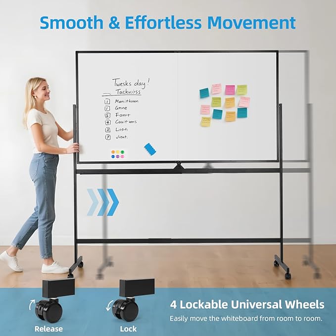 VOWNER Double-Sided Magnetic Whiteboard, Reversible Rolling White Board - Image 7