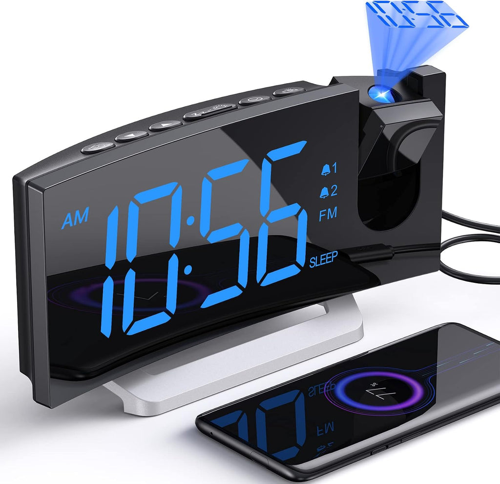 projection alarm clock with fm radio, digital clock, main product view
