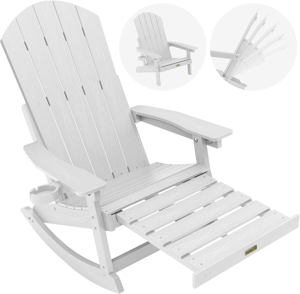 YEFU Adirondack Rocking Chairs, with Footrest, 5-Level Adjustable Backrest