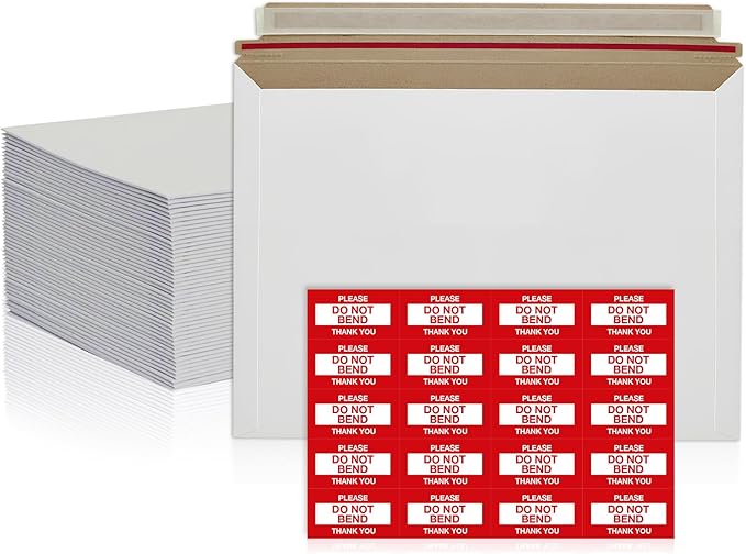 50 Pack 9.5 x 12.5 Inches Rigid Mailers – Self Adhesive White Cardboard by FLEXTRIBE