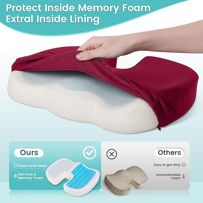 Office Chair Seat Cushion, Cooling Gel Enhanced Memory Foam Cushion - Image 4