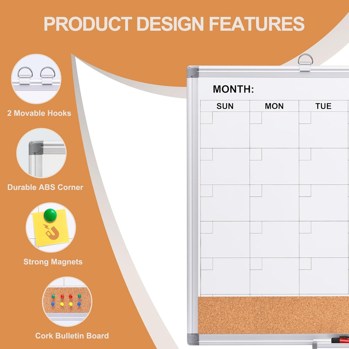 Comix Magnetic Calendar Whiteboard & Corkboard Combo, 24 x 18 Inches