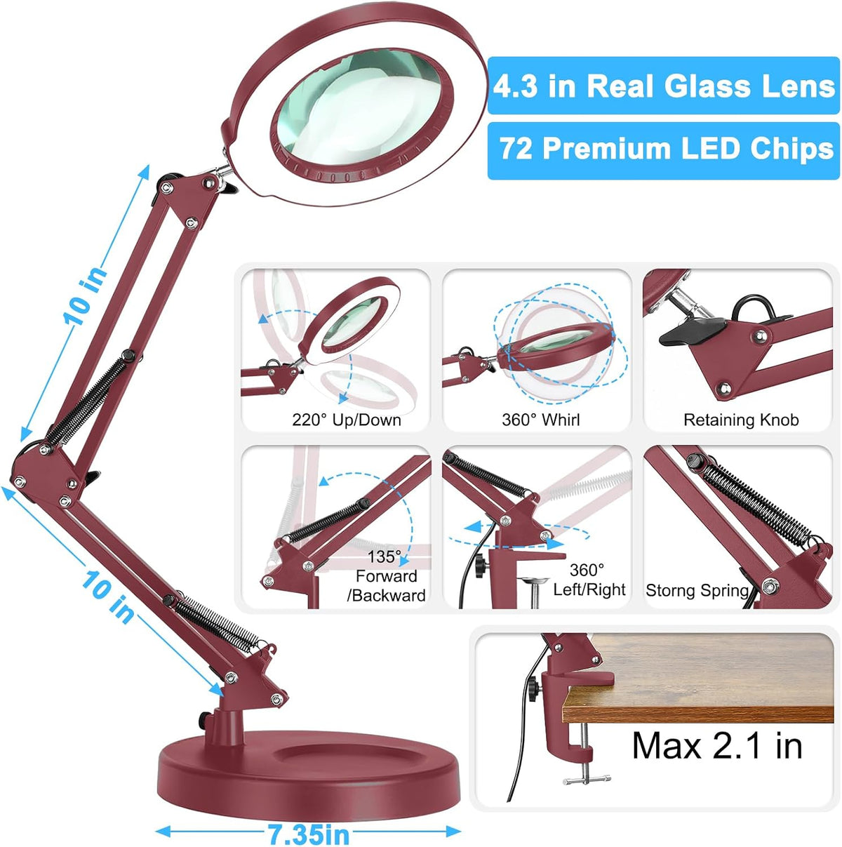 Coyeth 12X Magnifying Glass with Light and Stand, 5 Color Modes Stepless Dimm...