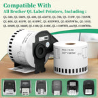 2.4 Inch x 100 Feet Continuous Thermal Labels, 12 Rolls | Replacement for Brother Dk-2205, Compatible with QL-Series Printers Listed Below, Includes One Reusable Frame