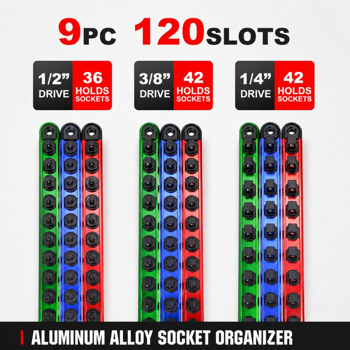 Magnetic Socket Organizer Set | 1/4" 3/8" 1/2" Socket Rail wit...