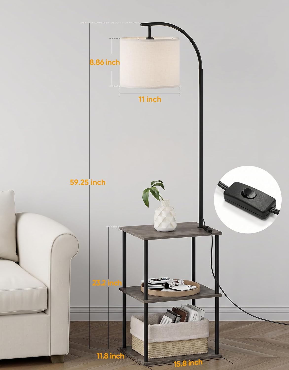 PARTPHONER Floor Lamp with Table, Night Stand with Lamp, Narrow Side Table wi...