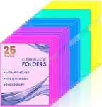 Sooez 25 Pack Clear Document Folder Project Pockets, Clear Plastic Folders Letter Size Plastic Document Folders Paper Poly Jacket Sleeves Folders Copy, 5 Assorted Colors