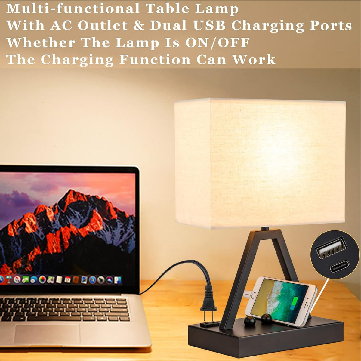 briever touch control table lamp, 3-way dimmable desk showing dimensions