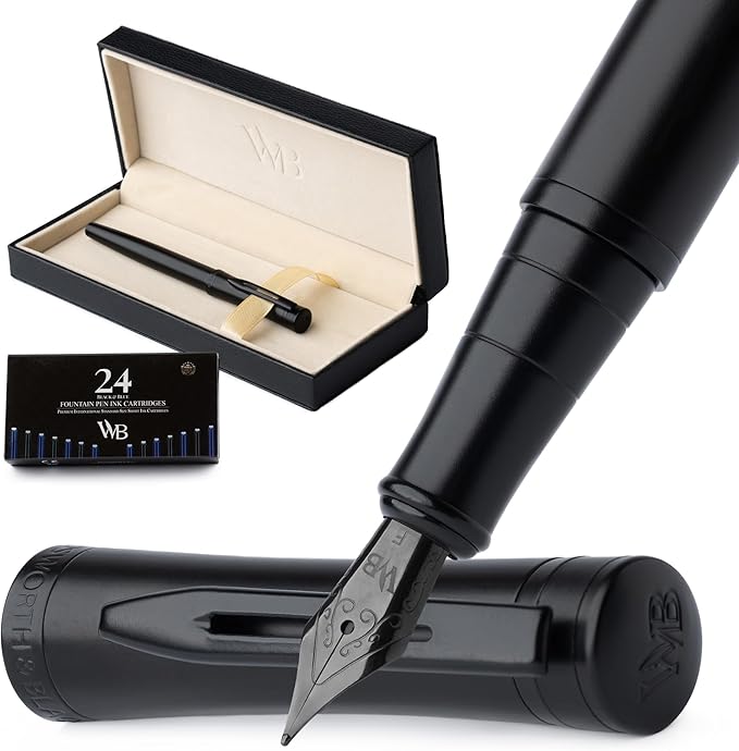Wordsworth & Black Fountain Pen Set, Fine Nib, Includes 24 Pack Ink Cartridges by WordsworthBlack