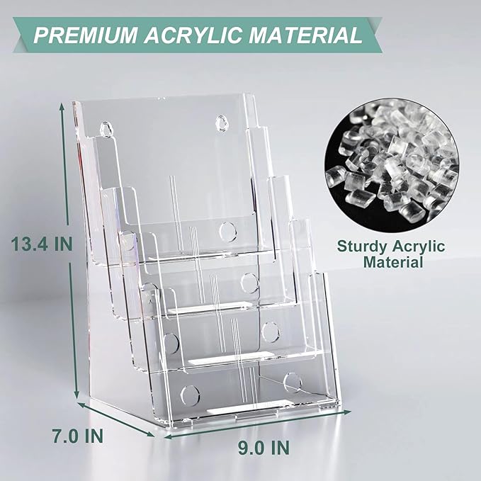 Argvey Acrylic Brochure Holder 8.5 x 11 inches, 4 Tier Clear Brochure Display - Image 3