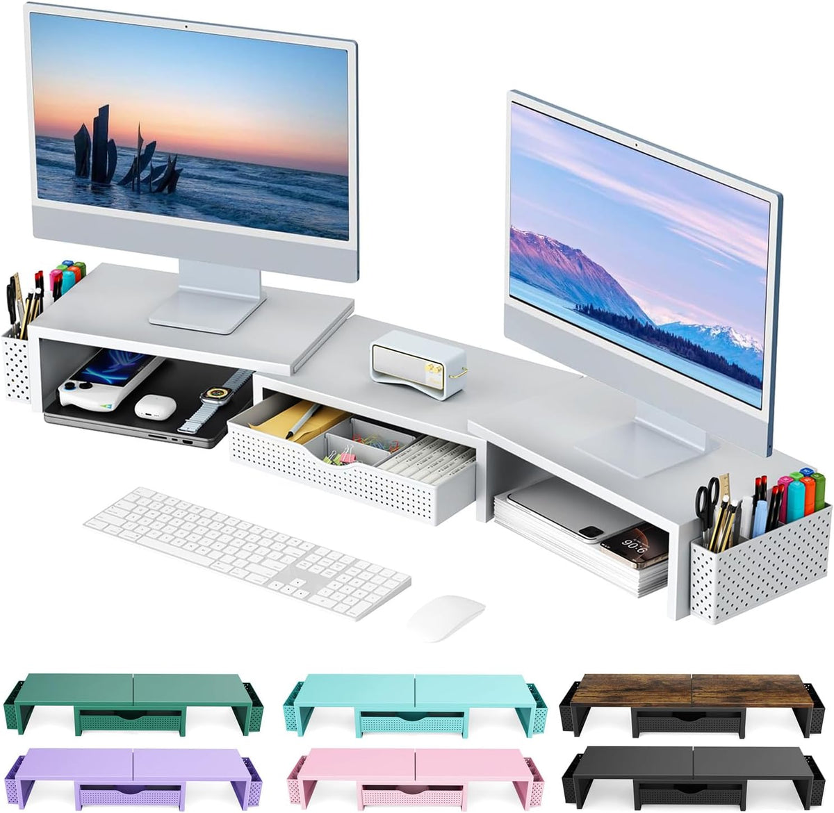 gianotter dual monitor stand riser with drawer and, main product view