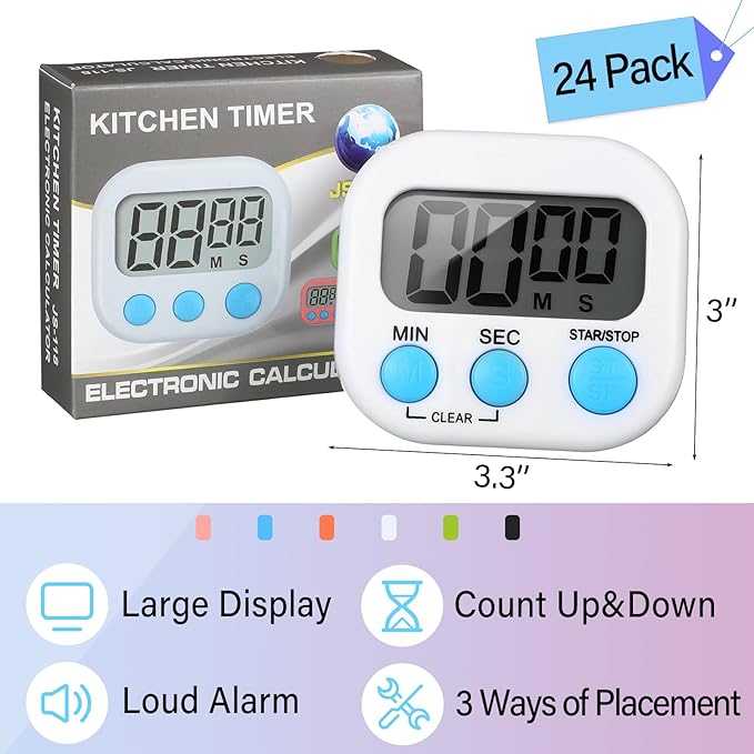 Weewooday 24 Pcs Digital Kitchen Timer Magnetic Timer Bulk On/Off Switch Minute - Image 2