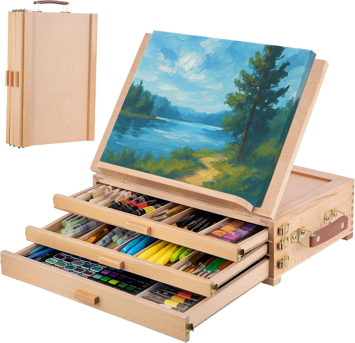 portable beechwood table easel with 3 storage drawers, main product view