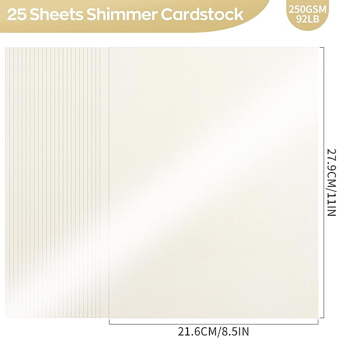25 Sheets Cream Shimmer Cardstock 8.5 x 11Inch Off White Card Stock 92lb - Image 2