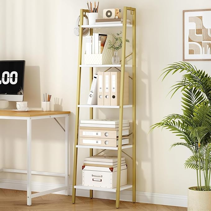 Hzuaneri Ladder Shelf, Bookshelf Bookcase, Freestanding Corner Storage Shelve by Hzuaneri