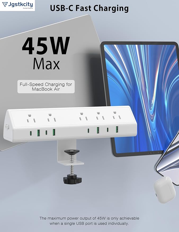 Jgstkcity Desk Clamp Power Strip, 45W Fast Charging Station, 4 USB-C, 4 USB-A - Image 3
