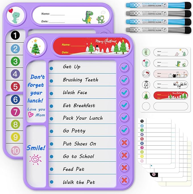 2-Pack Magnetic Chore Chart for Kids, ADHD Task Tracker Easy-Check Routine Dry by LightUpYourCreativity