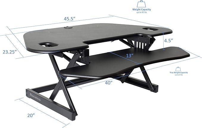 Rocelco 46" Height Adjustable Corner Standing Desk Converter - Image 5