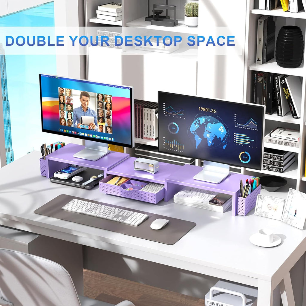 gianotter dual monitor stand riser with drawer and, side view