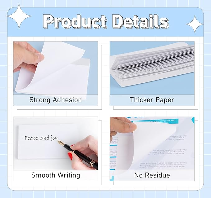 White Sticky Notes 3 x 5 in, 10 Pads Large Notepads, 100 Sheets/Pad Sticky Note - Image 3