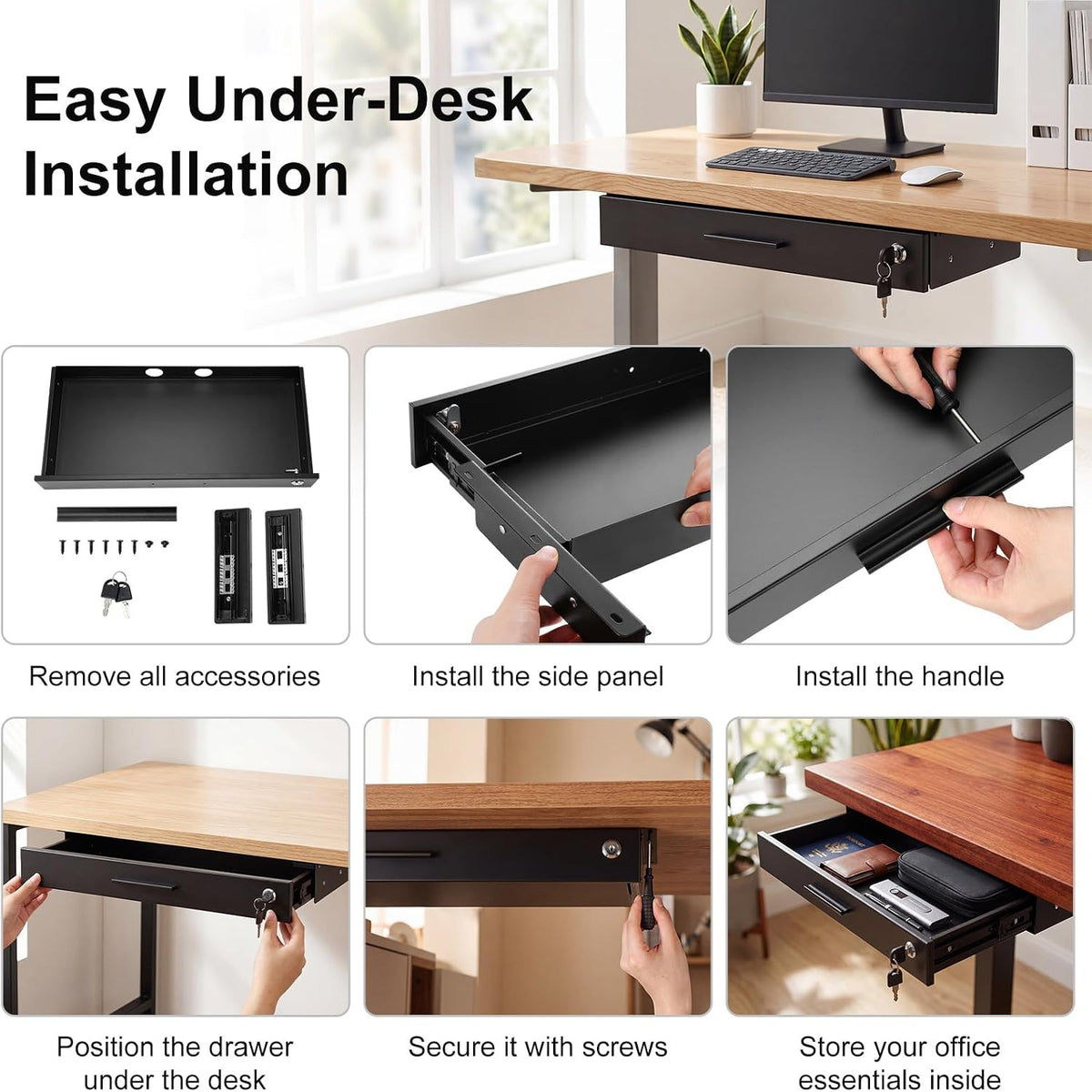 Menkxi 20'' x 9'' Under Desk Drawer Slide Out Storage Organiz...