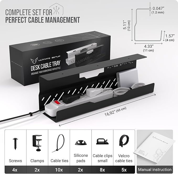 Under Desk Cable Management Tray no Drill – Wire Management - Image 6