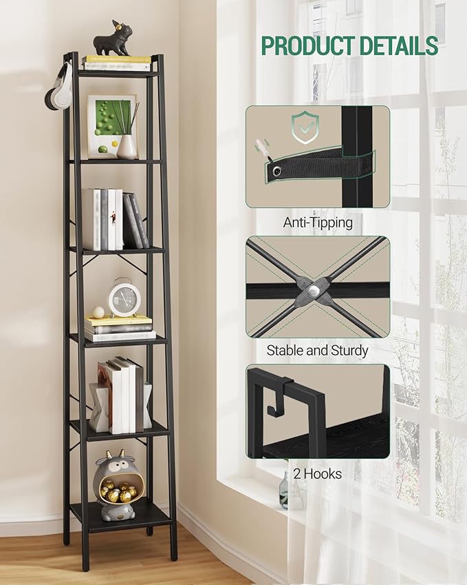 Hzuaneri Ladder Shelf, Bookshelf Bookcase, Freestanding Corner Storage Shelve - Image 5